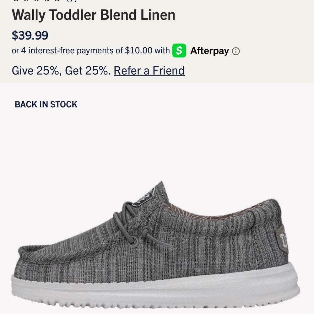 Hey dude- Wally Toddler Blend Linen Gray toddler shoes. Size 6